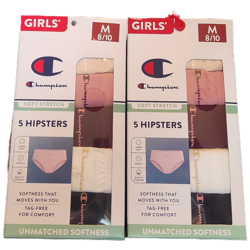 Lot of 2 Champion Girls 5 Pack Soft Stretch Hipster Underwear Size M 8/10